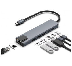 Slika proizvoda: Asonic USB C 6u1, HDMI, LAN, USB3/C, alu. kućište