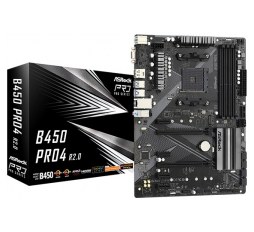 Slika proizvoda: ASRock MB B450 PRO4 R2.0, S.AM4, 4xDDR4/3200, PCIe 3.0, G-LAN, USB-C, VGA/HDMI/DP, ATX