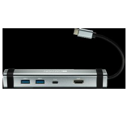 Slika proizvoda: CANYON DS-3 Multiport Docking Station with 4 ports:1*Type C male+1*Type C female+2*USB3.0+1*HDMI, Input 100-240V, Output USB-C PD 5-20V/3A&USB-A 5V/1A, cabel 0.12m, Space grey, 150.8*33.7*24mm, 0.112kg