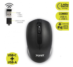 Slika proizvoda: Port miš BUDGET bežični, USB-C & USB-A, crni