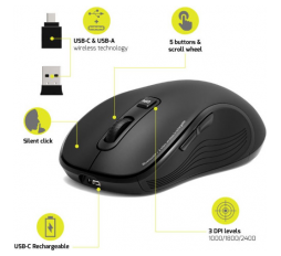 Slika proizvoda: Port miš ESSENTIEL WL+BT, USB-C, punjivi, crni