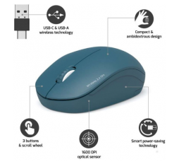 Slika proizvoda: Port miš OFFICE bežični USB-A/USB-C, plavi