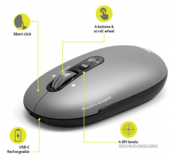 Slika proizvoda: Port miš PURE MAC BT+WL, punjivi, svijetlosiva